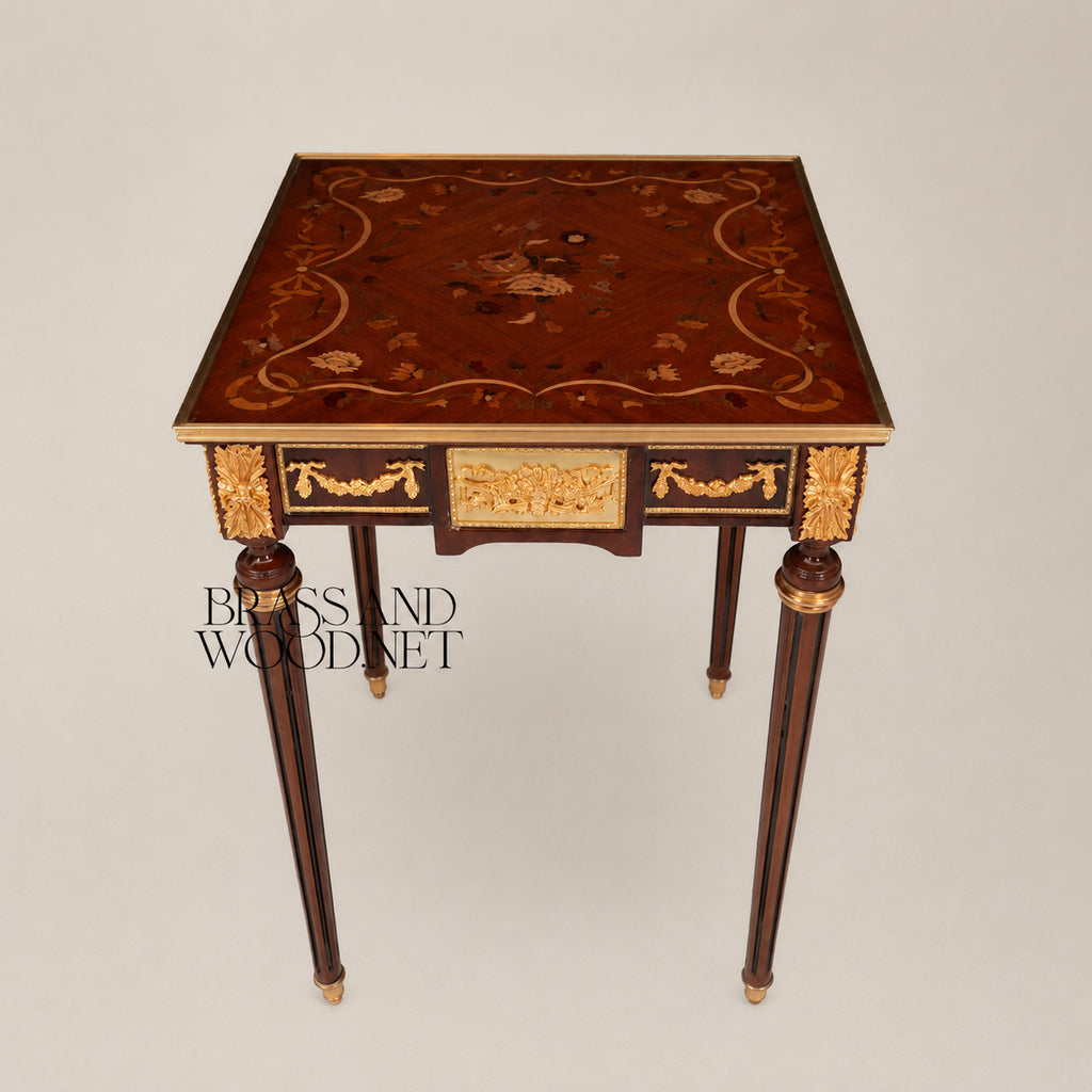 Louis XVI Floral Marquetry & Turned Wood Table Set