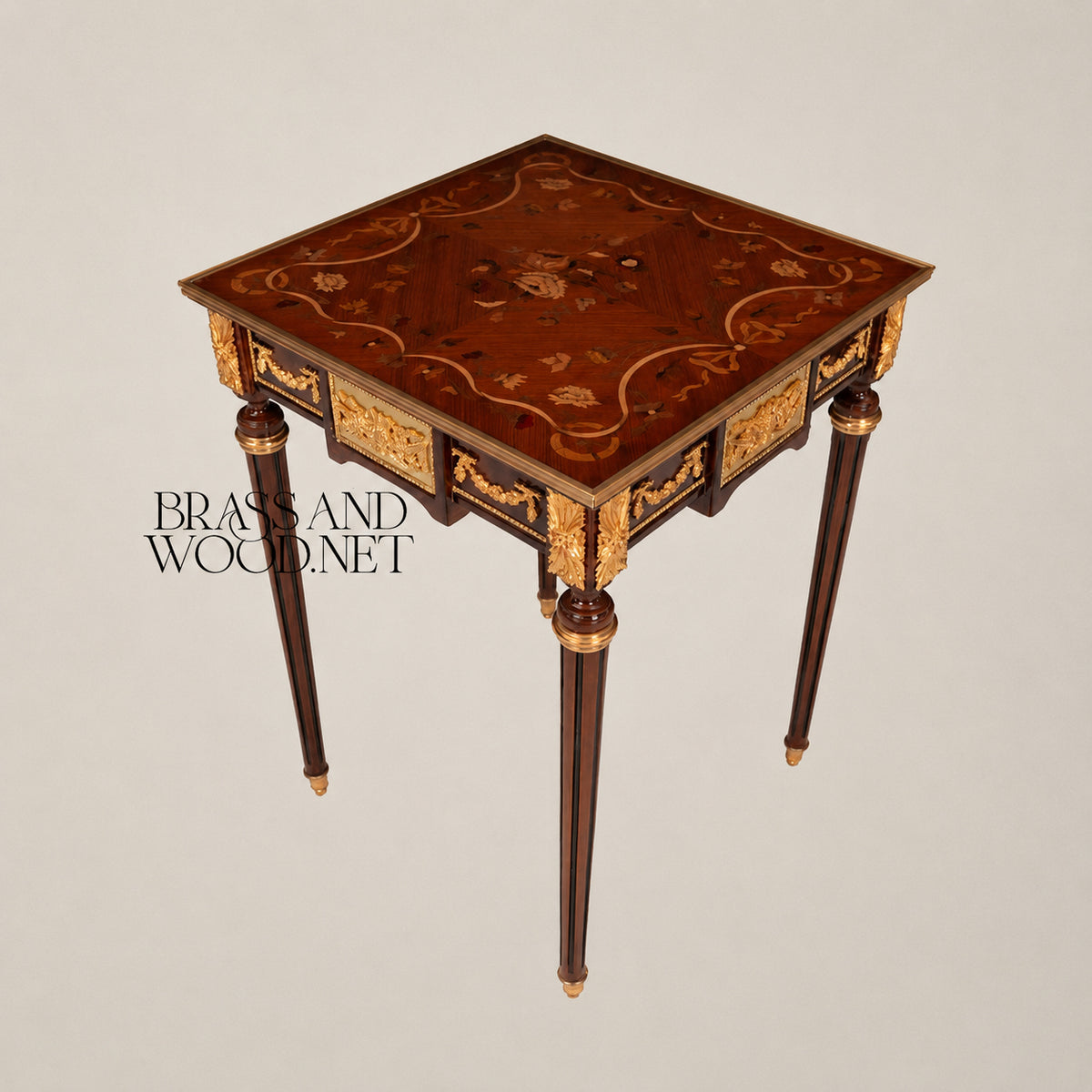 Louis XVI Floral Marquetry & Turned Wood Table Set