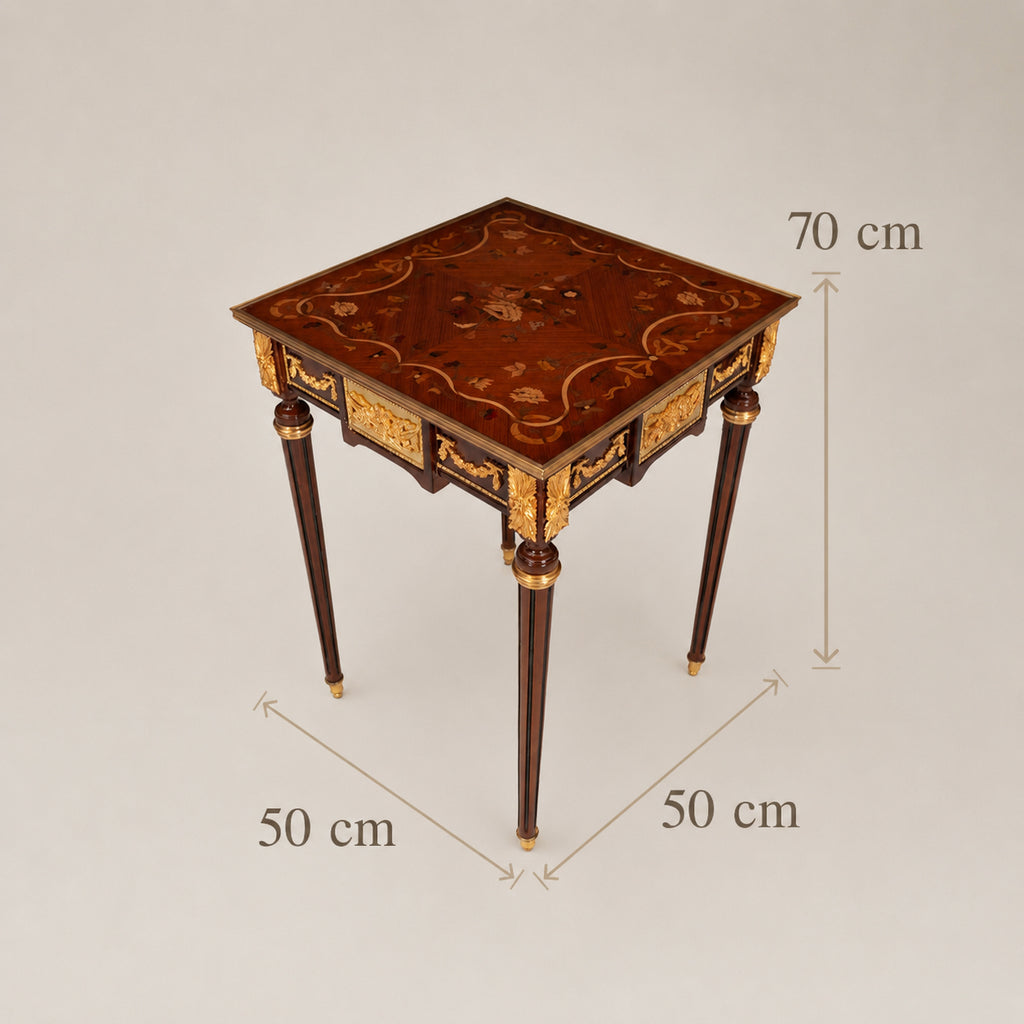 Louis XVI Floral Marquetry & Turned Wood Table Set