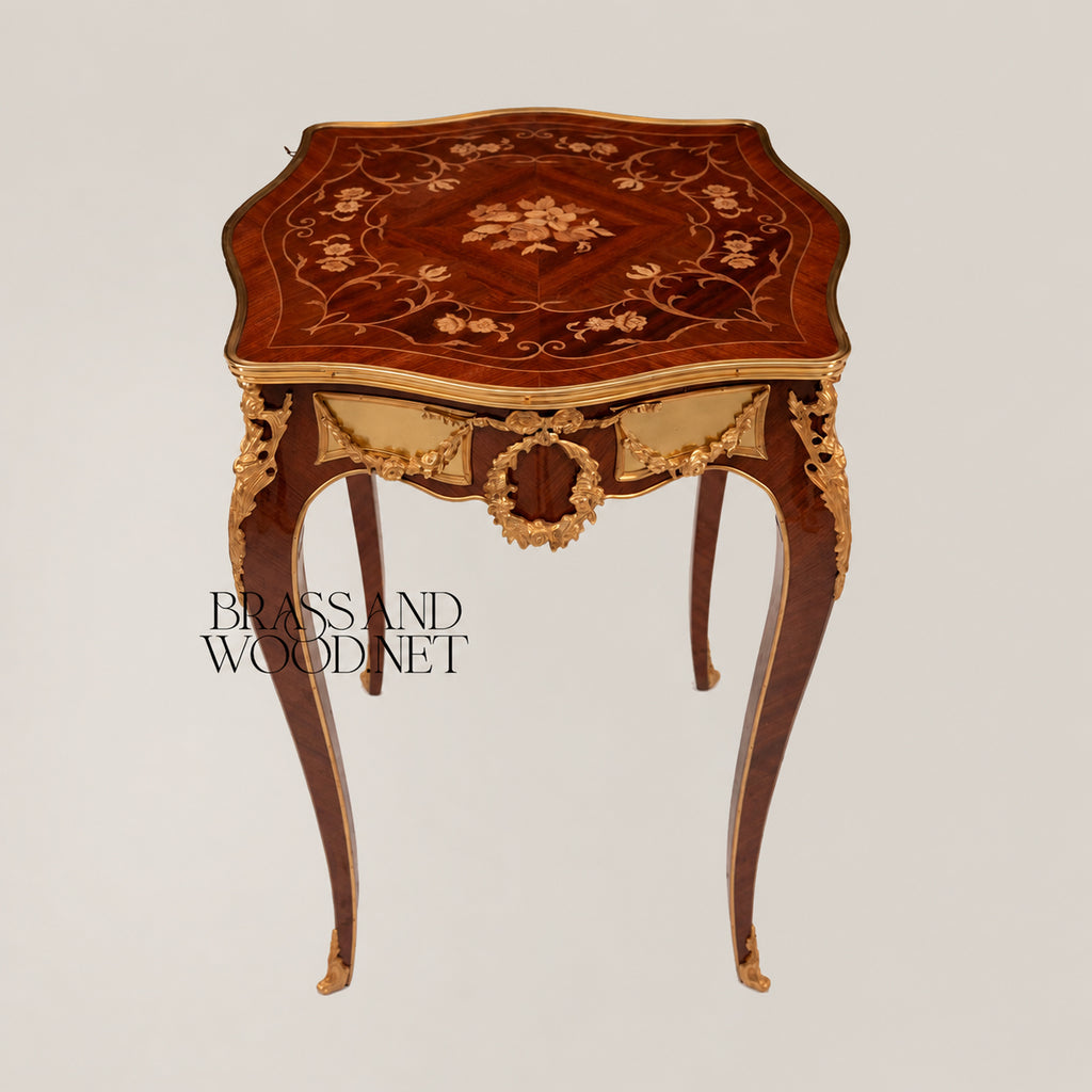 Louis XV Serpentine Marquetry & Ormolu Table Set
