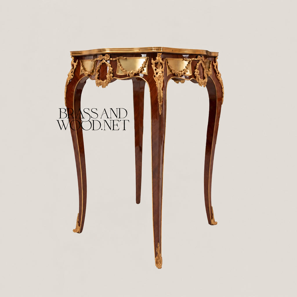 Louis XV Serpentine Marquetry & Ormolu Table Set