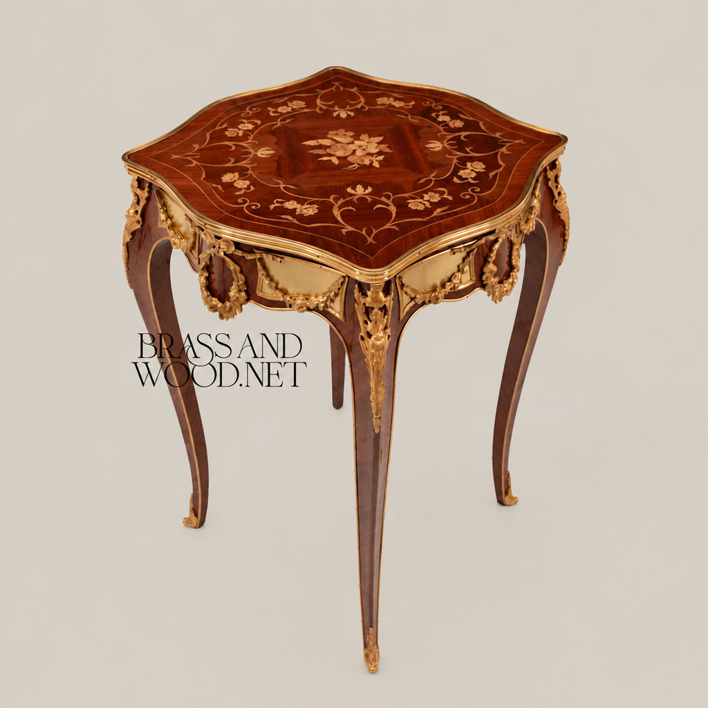 Louis XV Serpentine Marquetry & Ormolu Table Set