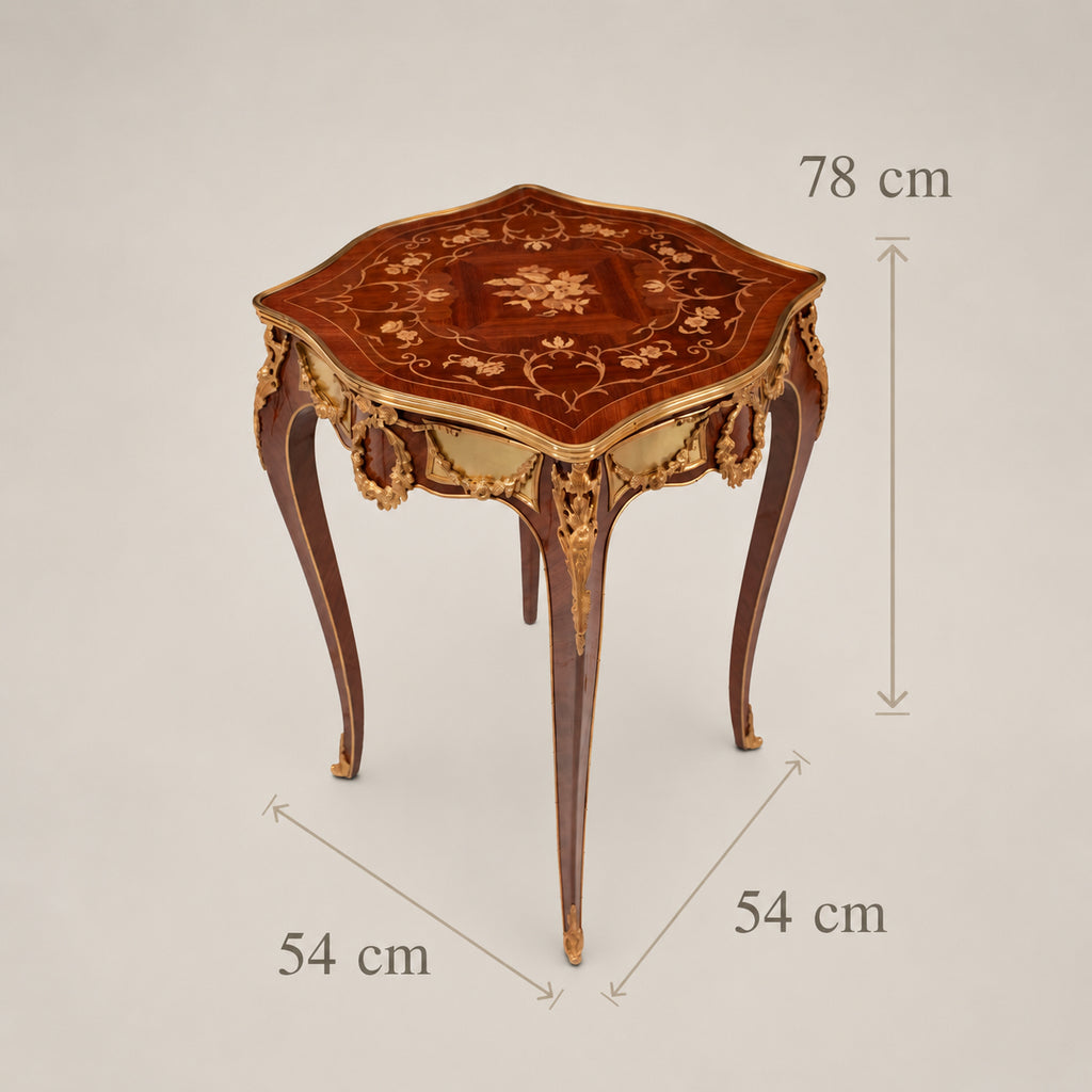 Louis XV Serpentine Marquetry & Ormolu Table Set