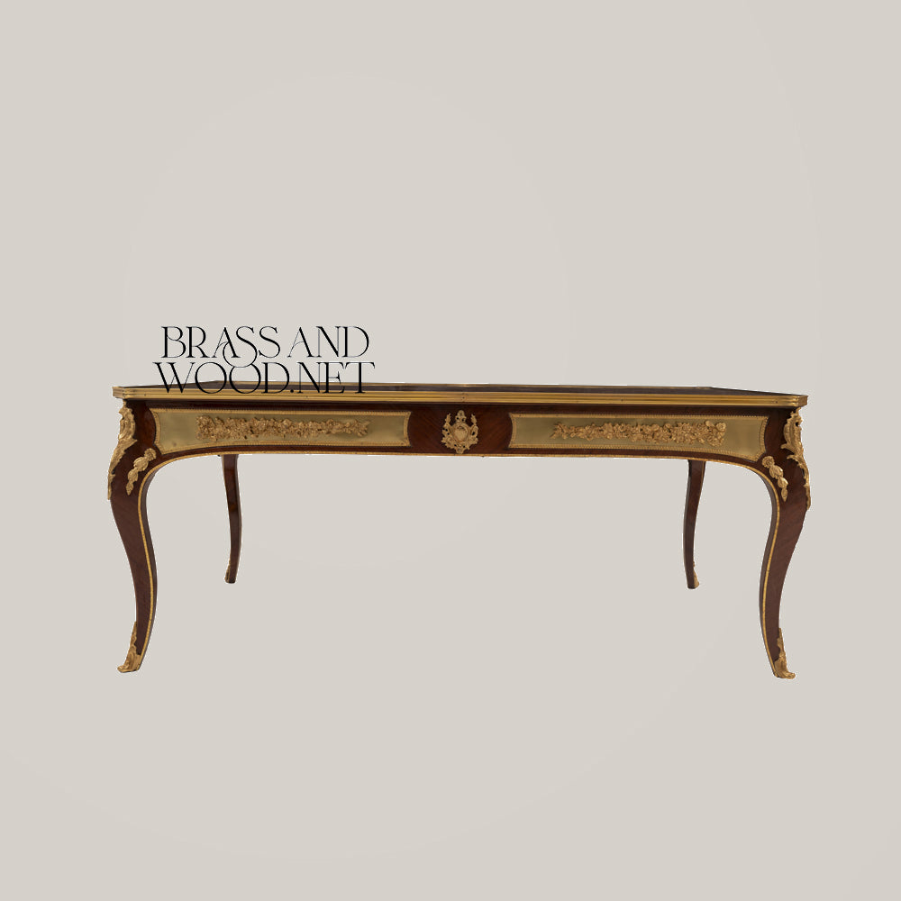 Louis XV Sunburst Marquetry & Porcelain Table Set
