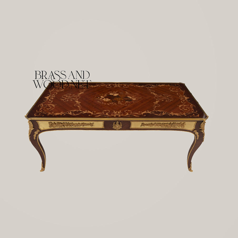 Louis XV Sunburst Marquetry & Porcelain Table Set