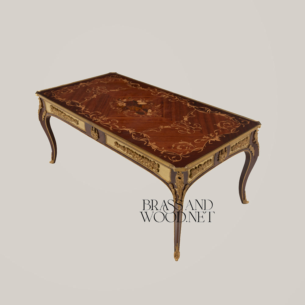 Louis XV Sunburst Marquetry & Porcelain Table Set