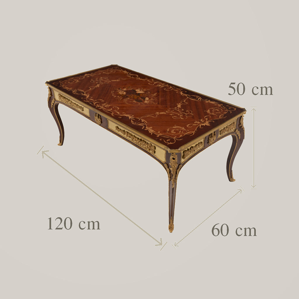Louis XV Sunburst Marquetry & Porcelain Table Set