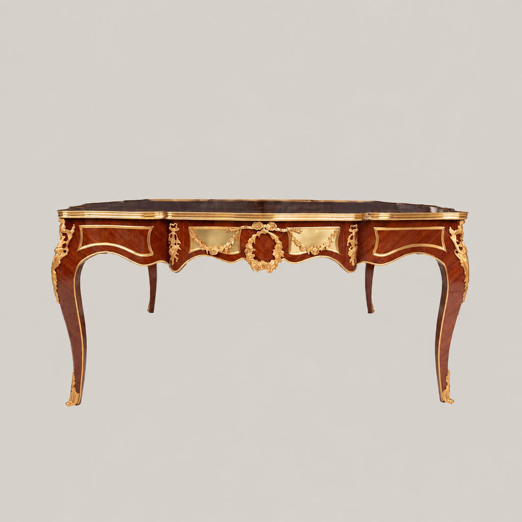Louis XV Serpentine Marquetry & Ormolu Table Set