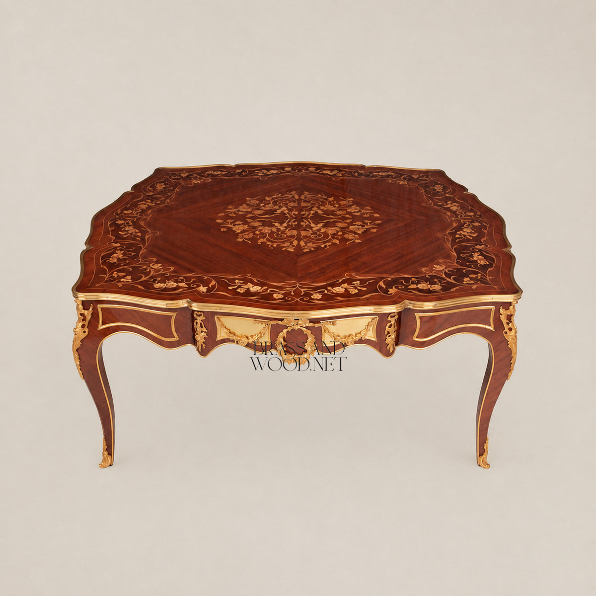 Louis XV Serpentine Marquetry & Ormolu Table Set