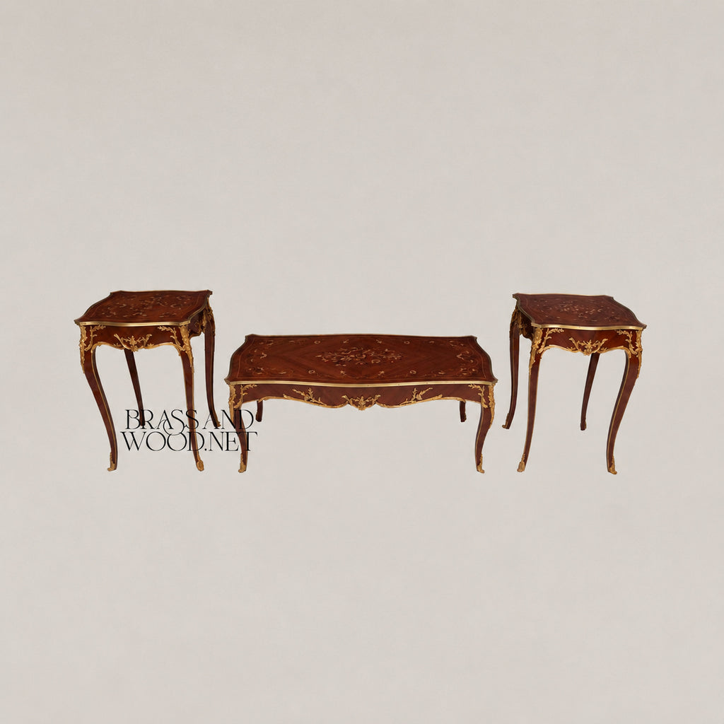 Louis XV Ormolu-Mounted Marquetry Coffee & Corner Table Set
