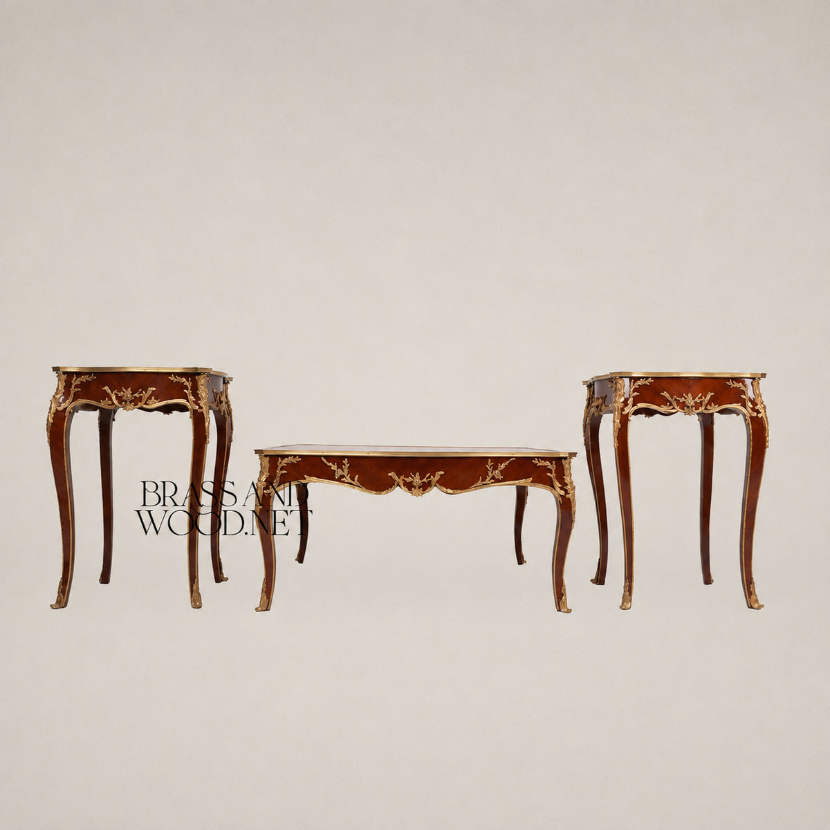 Louis XV Serpentine Marquetry & Gilt Bronze Table Set of 3