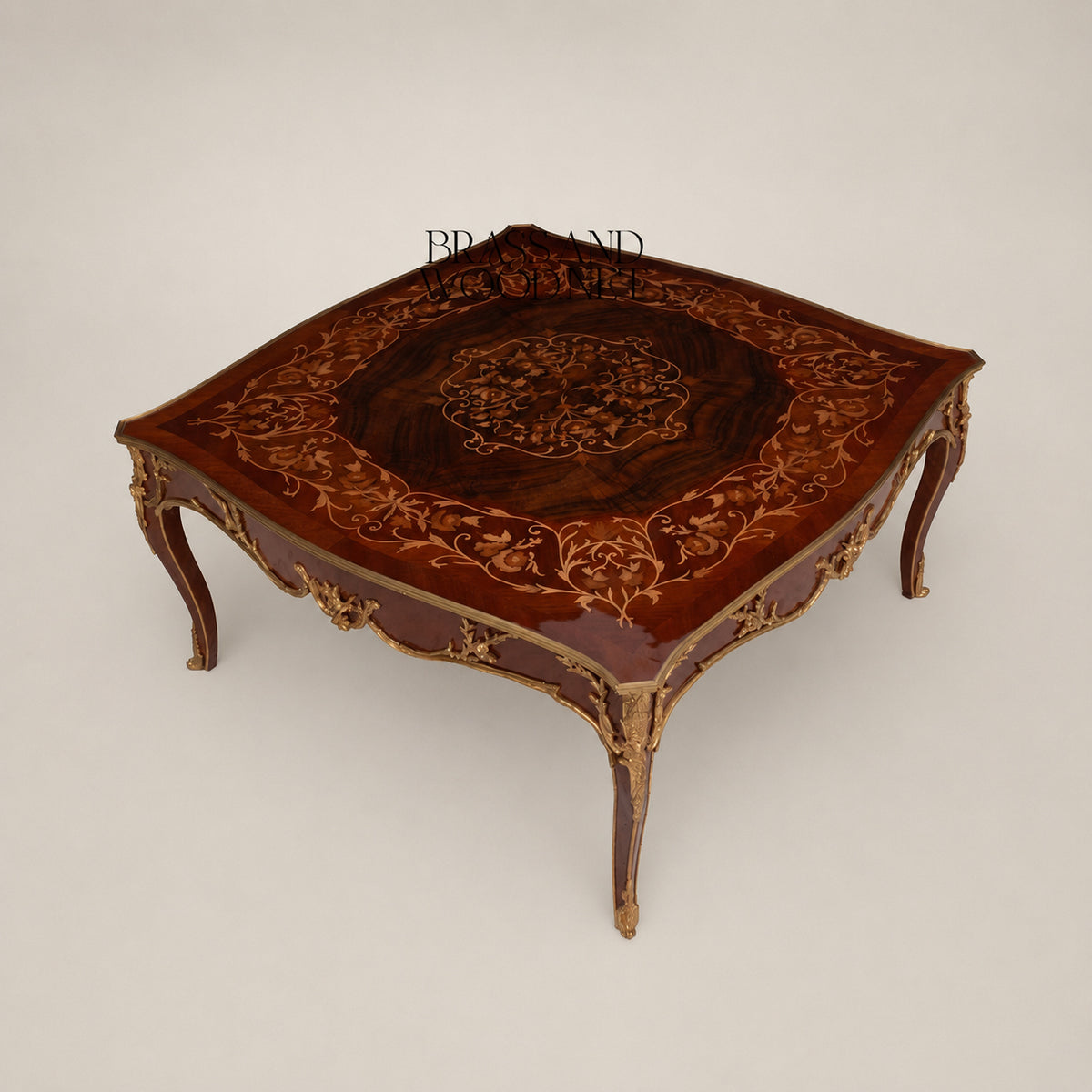 Louis XV Serpentine Marquetry & Gilt Bronze Table Set of 3