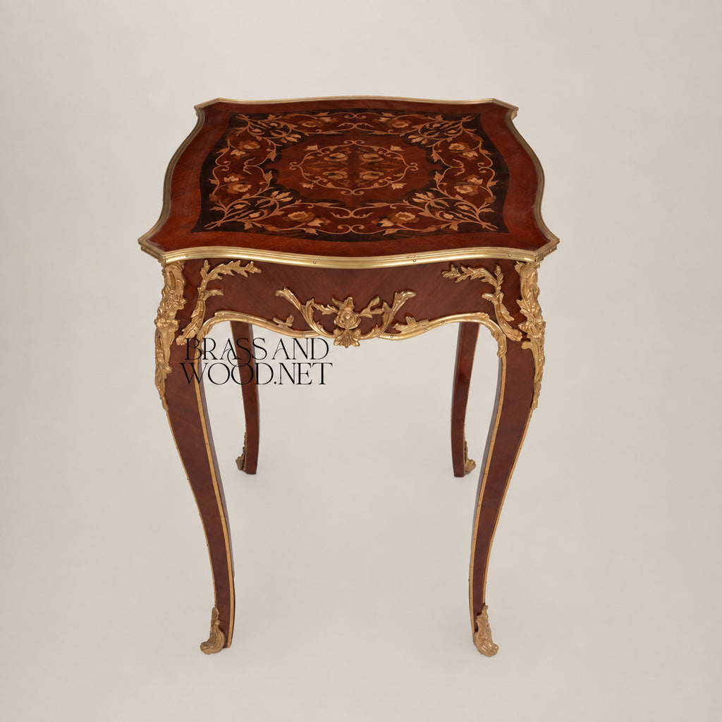Louis XV Serpentine Marquetry & Gilt Bronze Table Set of 3