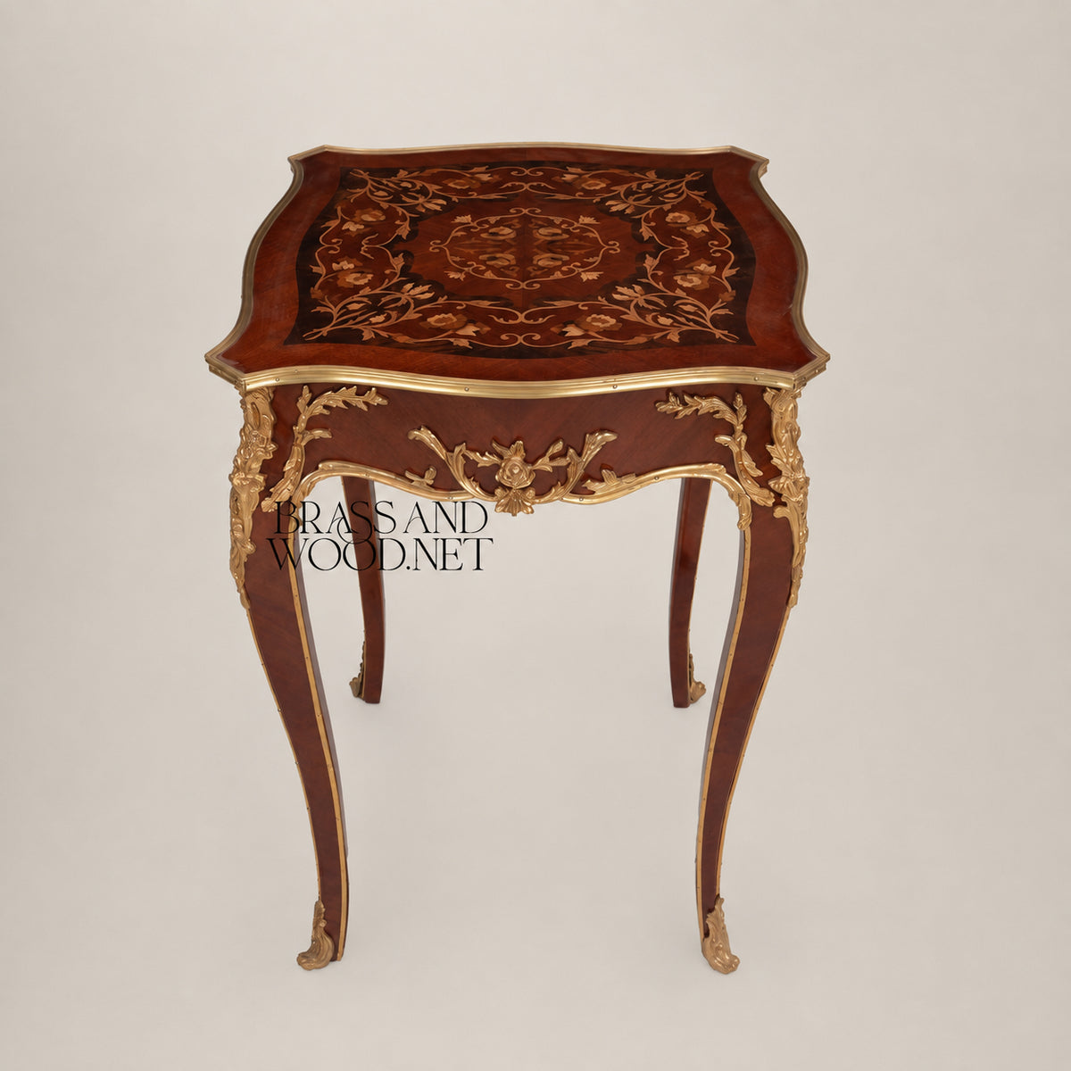 Louis XV Serpentine Marquetry & Gilt Bronze Table Set of 3