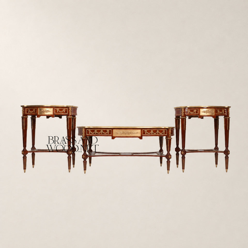 Louis XVI Rose Marquetry & Ormolu Garland Table Set