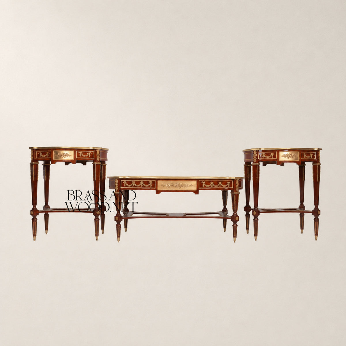 Louis XVI Rose Marquetry & Ormolu Garland Table Set