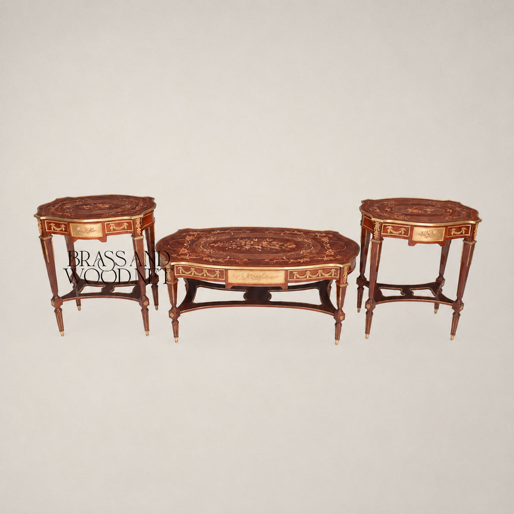 Louis XVI Rose Marquetry & Ormolu Garland Table Set