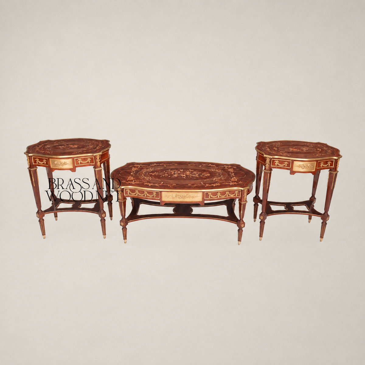 Louis XVI Rose Marquetry & Ormolu Garland Table Set
