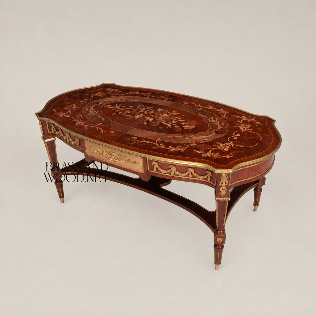Louis XVI Rose Marquetry & Ormolu Garland Table Set