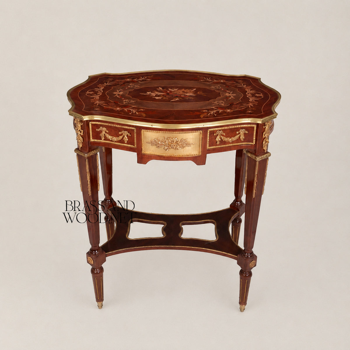 Louis XVI Rose Marquetry & Ormolu Garland Table Set