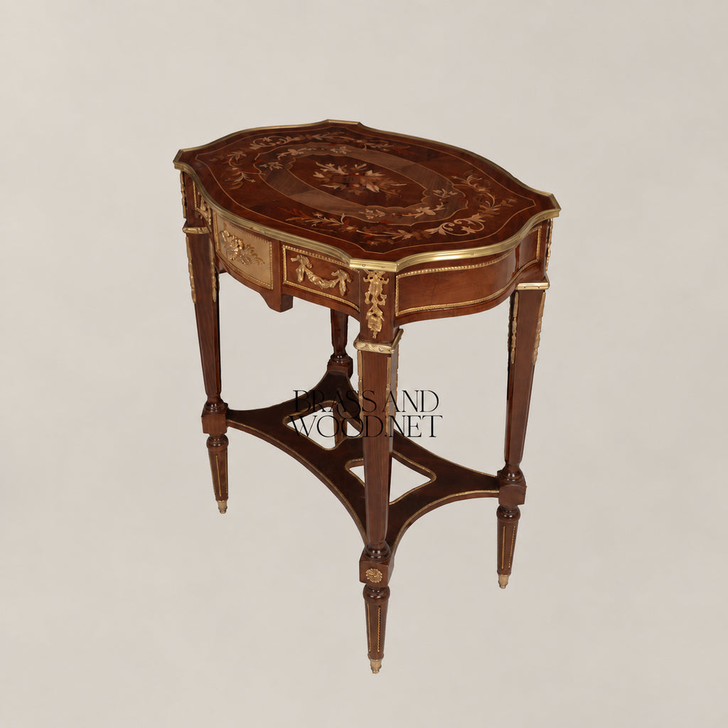 Louis XVI Rose Marquetry & Ormolu Garland Table Set