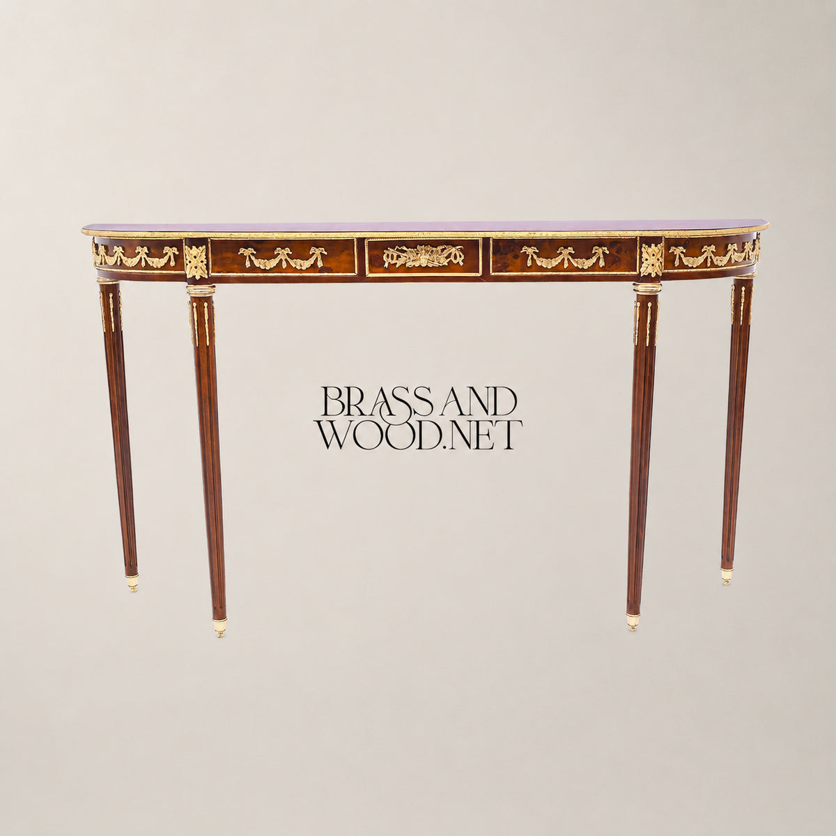 Wooden Demi-Lune Console 130 cm - Glossy Burl Veneer