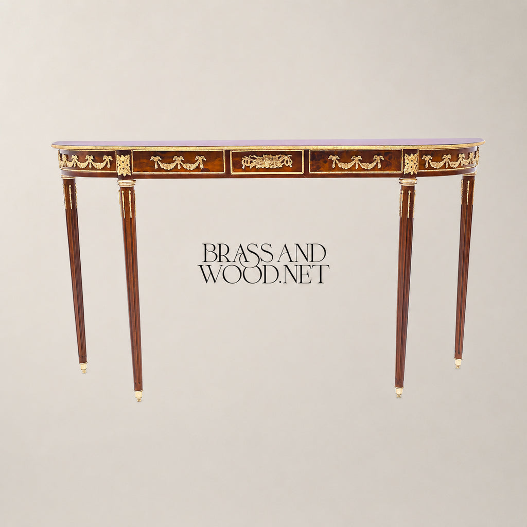 Wooden Demi-Lune Console 120 cm - Inked Marquetry