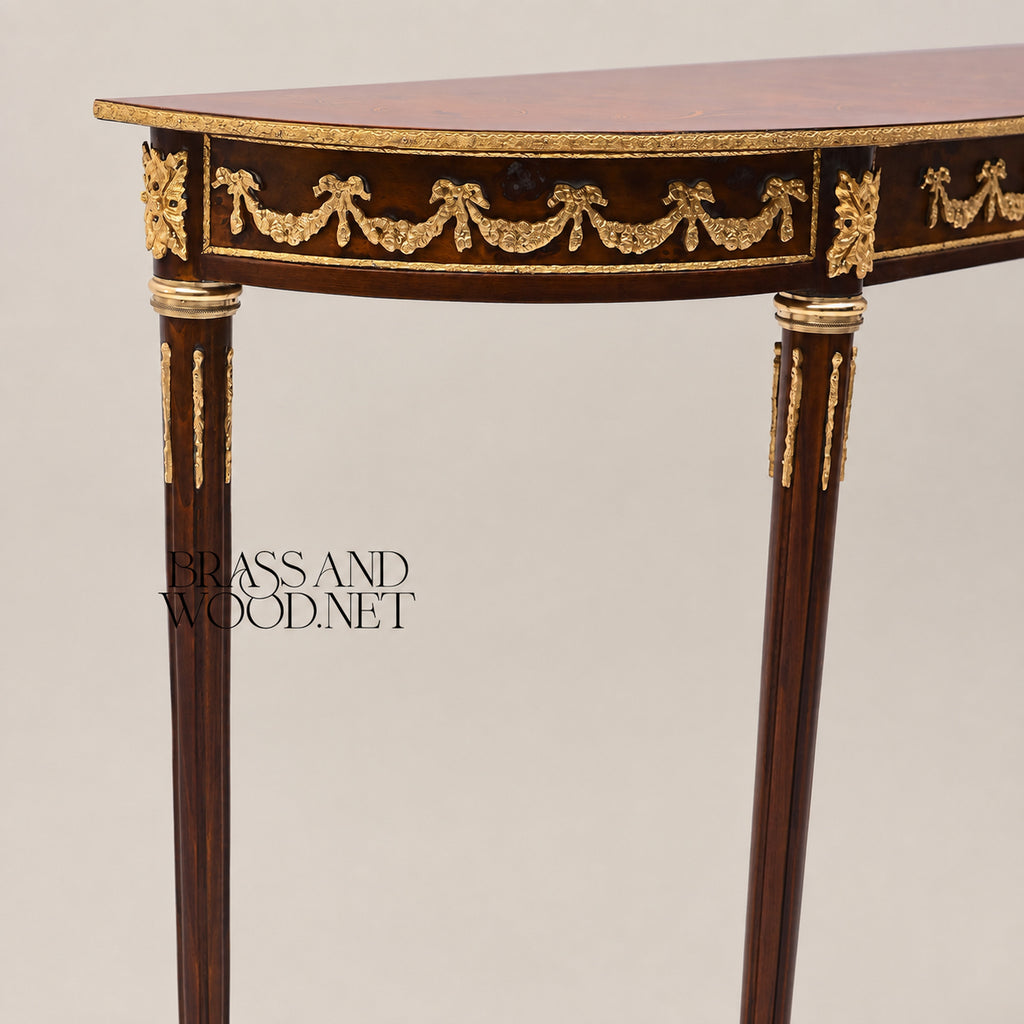 Wooden Demi-Lune Console 130 cm - Glossy Burl Veneer