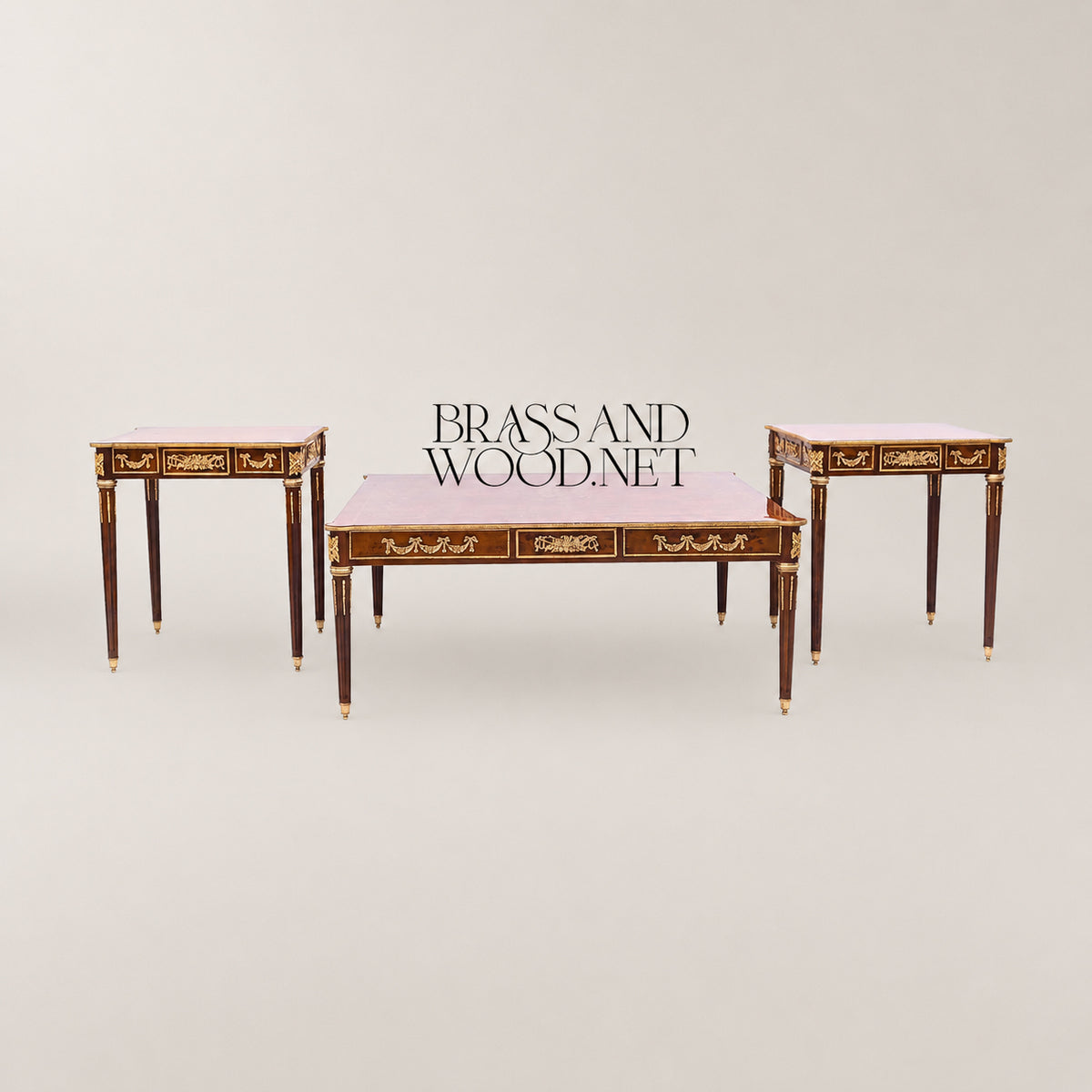 Louis XVI Marquetry & Ormolu Square Coffee Table Set