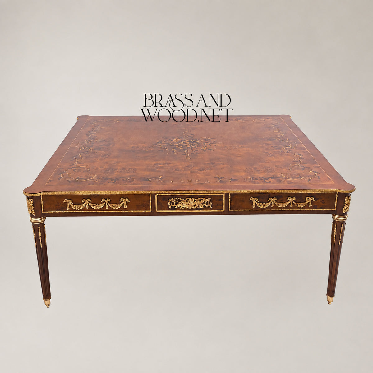 Louis XVI Marquetry & Ormolu Square Coffee Table Set