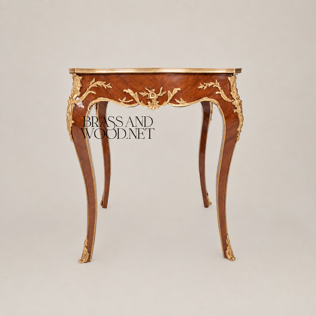 Neoclassical Marquetry & Brass Table Set of 3