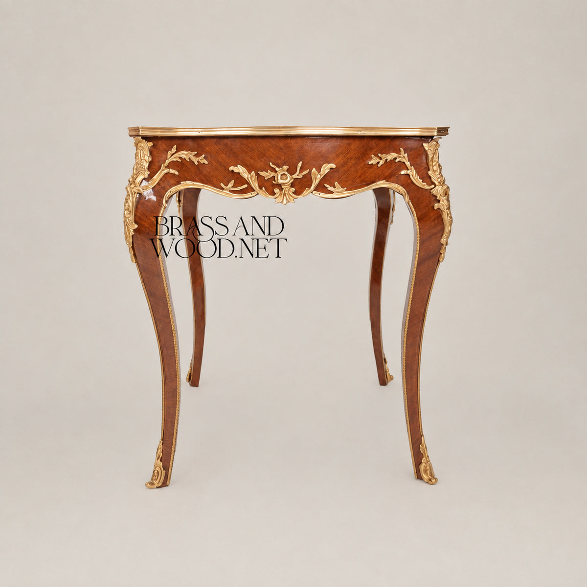 Neoclassical Marquetry & Brass Table Set of 3