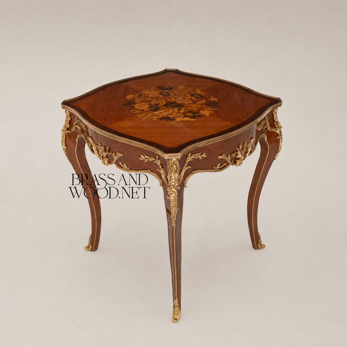 Neoclassical Marquetry & Brass Table Set of 3