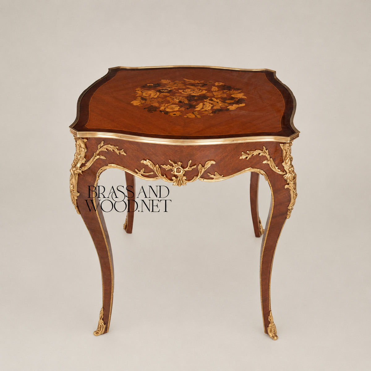 Neoclassical Marquetry & Brass Table Set of 3