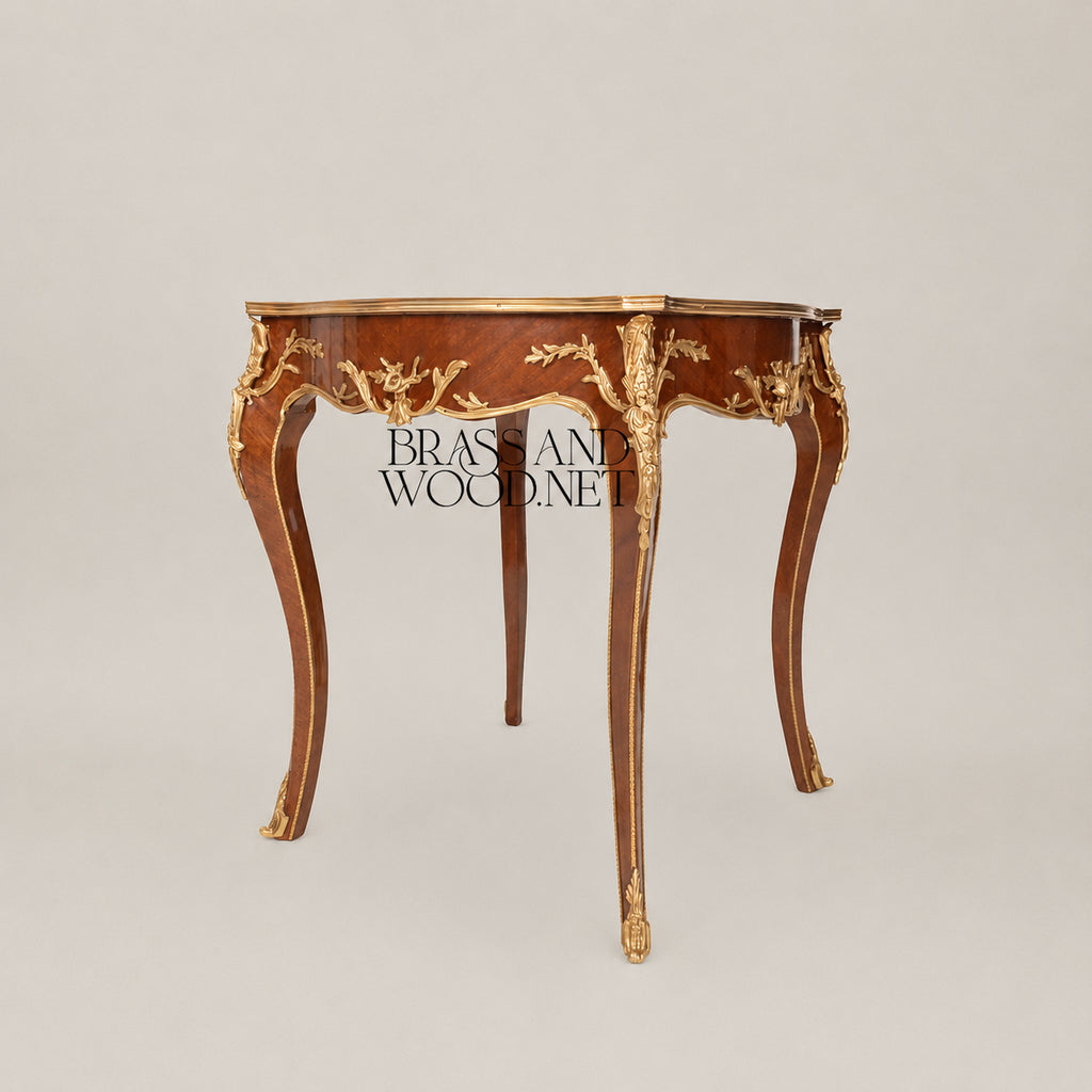 Neoclassical Marquetry & Brass Table Set of 3