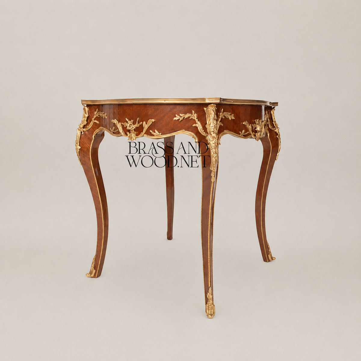 Neoclassical Marquetry & Brass Table Set of 3