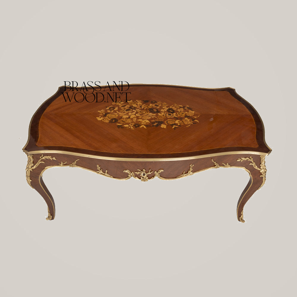 Neoclassical Marquetry & Brass Table Set of 3