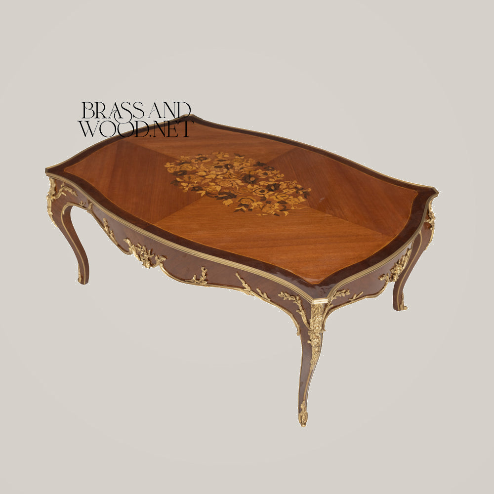 Neoclassical Marquetry & Brass Table Set of 3