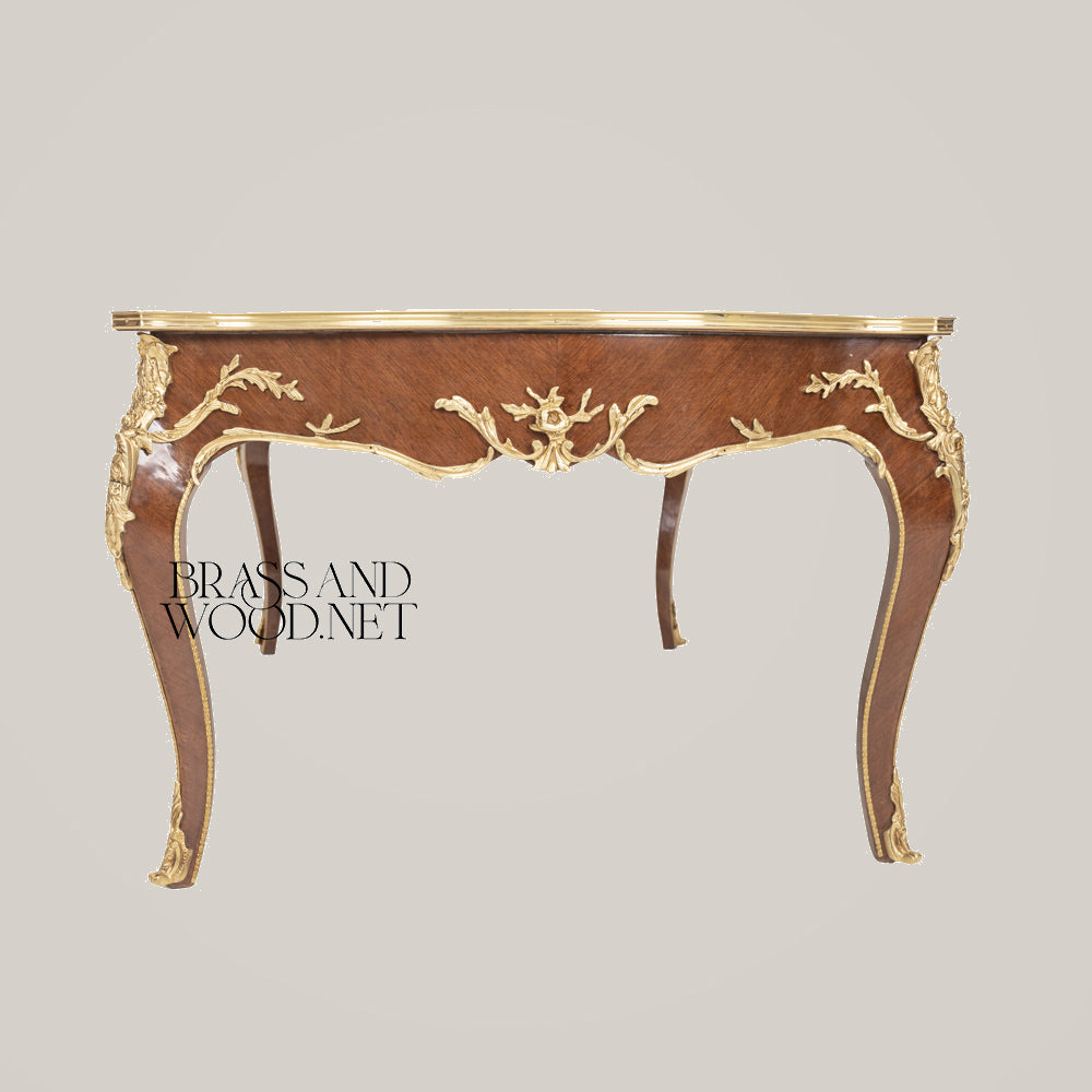 Neoclassical Marquetry & Brass Table Set of 3
