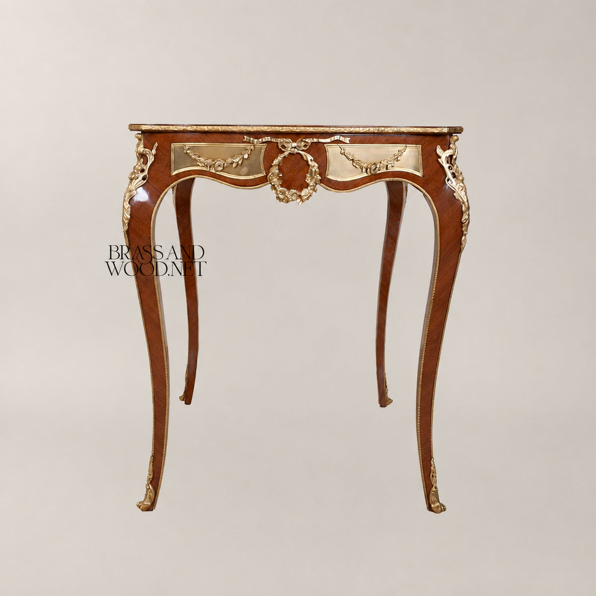 Brown Marquetry & Brass Coffee & Corner Table Set