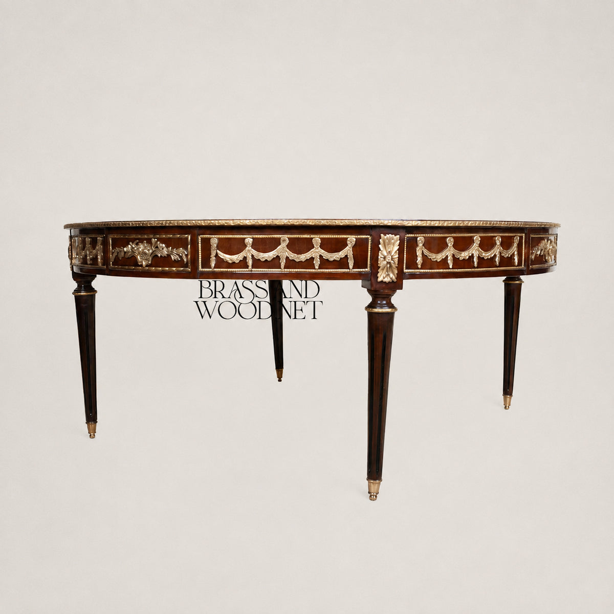 Brass-Trimmed Brown Marquetry Coffee & Corner Table Set