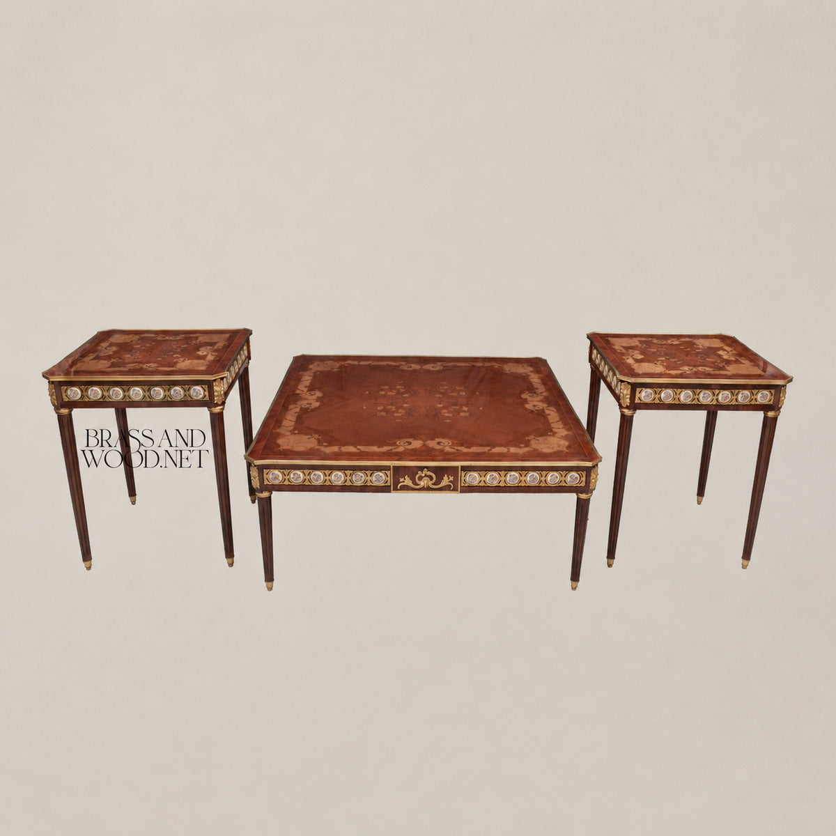Louis XVI Sunburst Marquetry & Sèvres Medallion Table Set