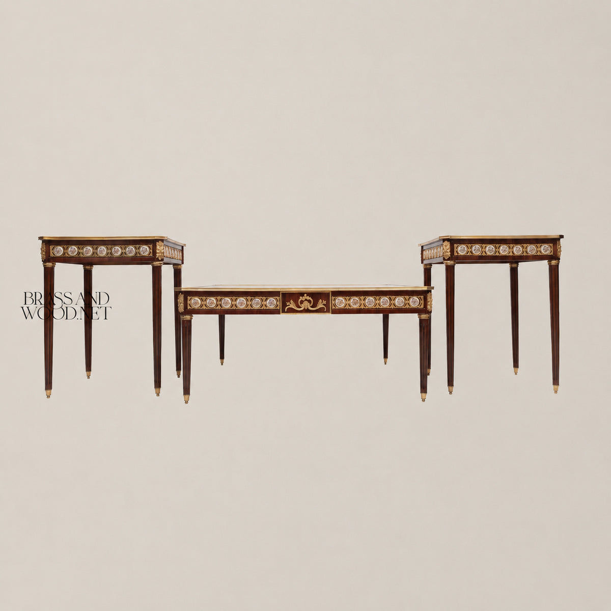 Louis XVI Sunburst Marquetry & Sèvres Medallion Table Set