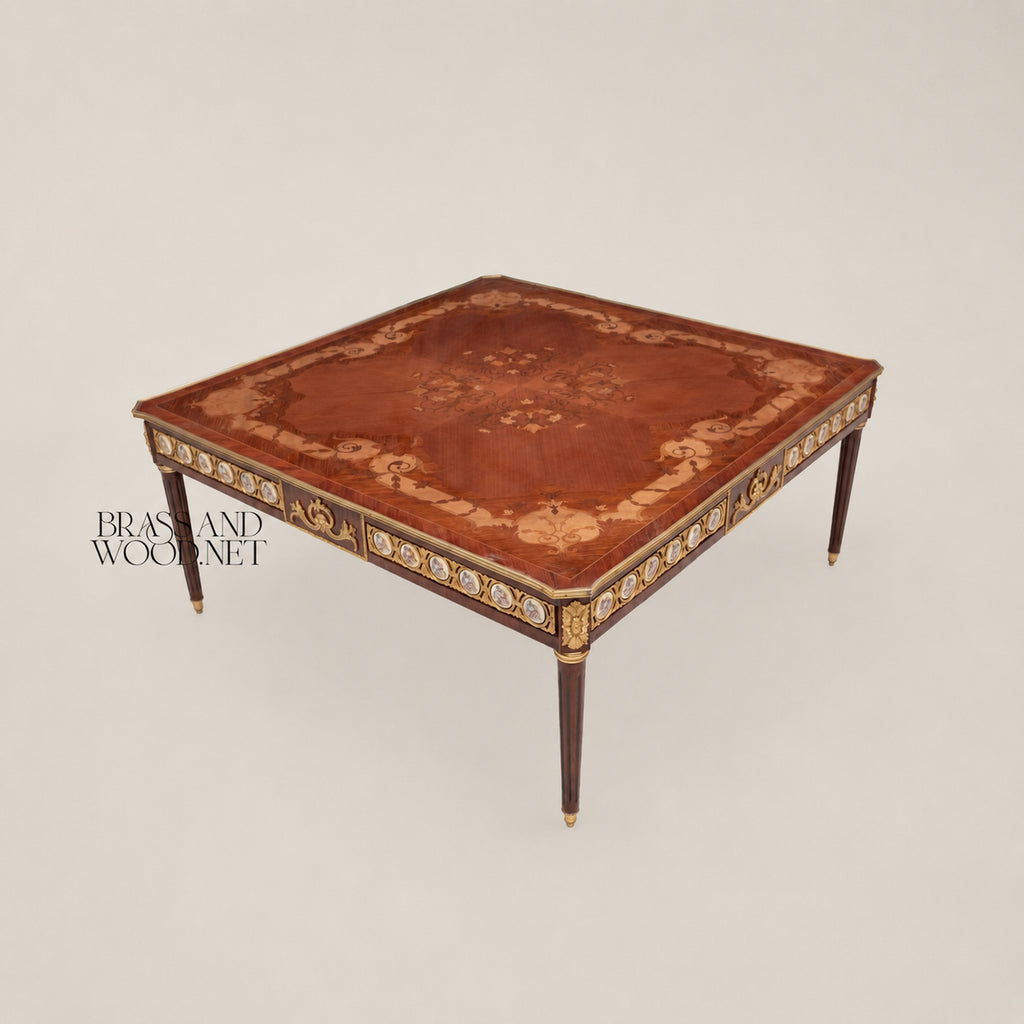 Louis XVI Sunburst Marquetry & Sèvres Medallion Table Set