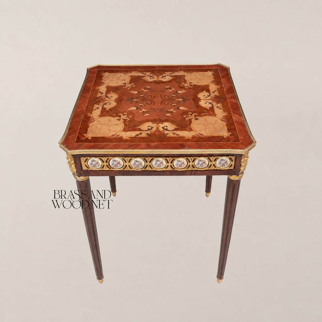 Louis XVI Sunburst Marquetry & Sèvres Medallion Table Set