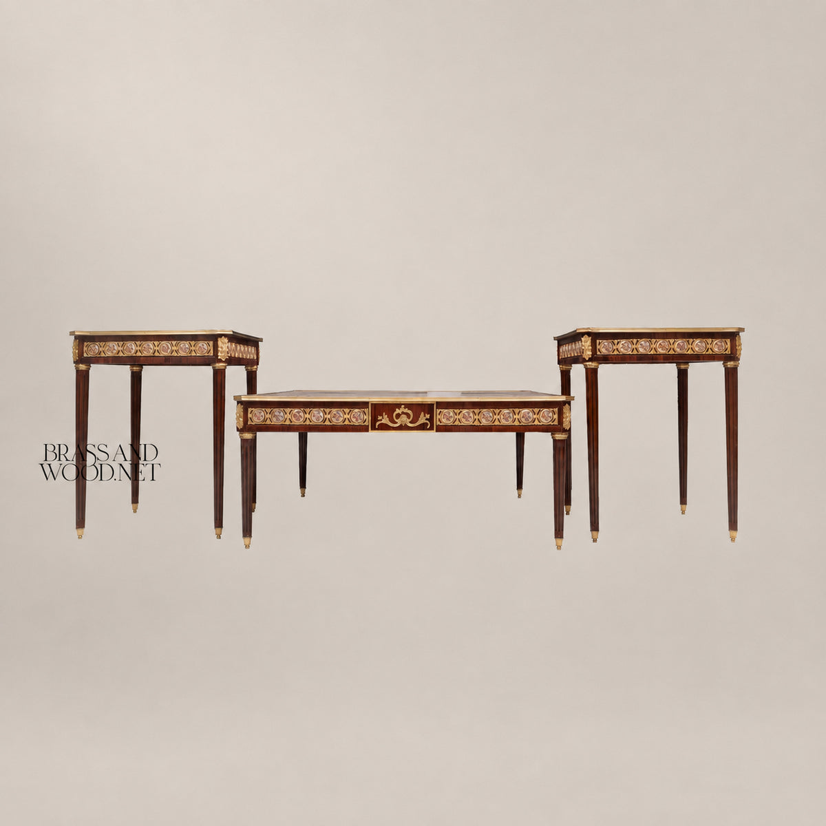 Louis XVI Walnut Marquetry Coffee & Corner Table Set