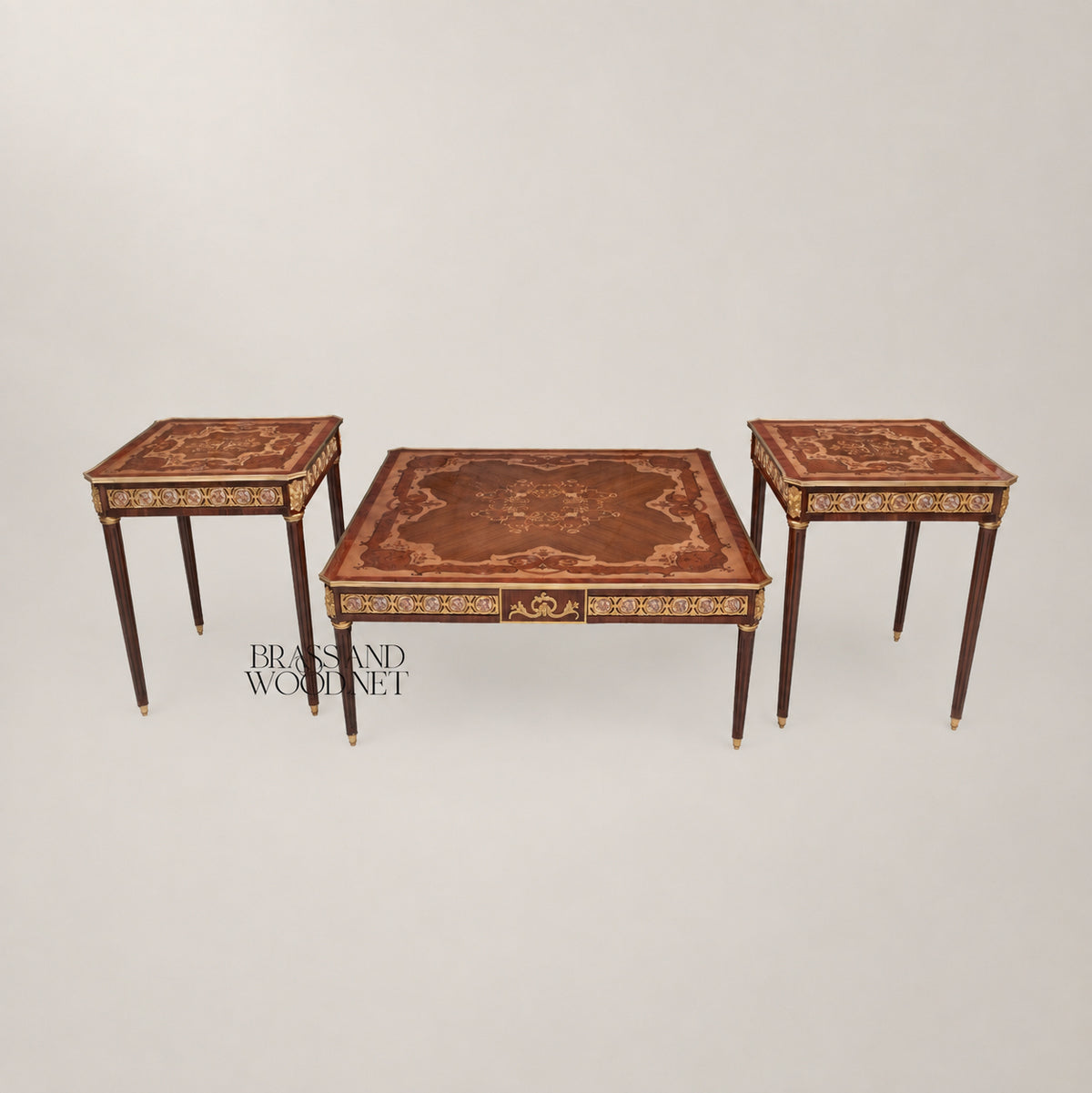 Louis XVI Walnut Marquetry Coffee & Corner Table Set