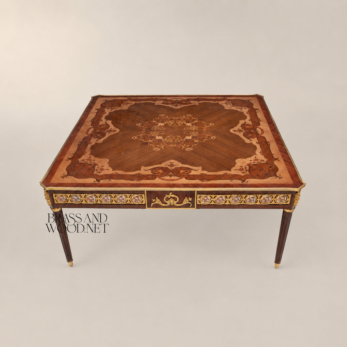 Louis XV Shell Inlay Coffee & Corner Table Set with Gold Leaf Carvings