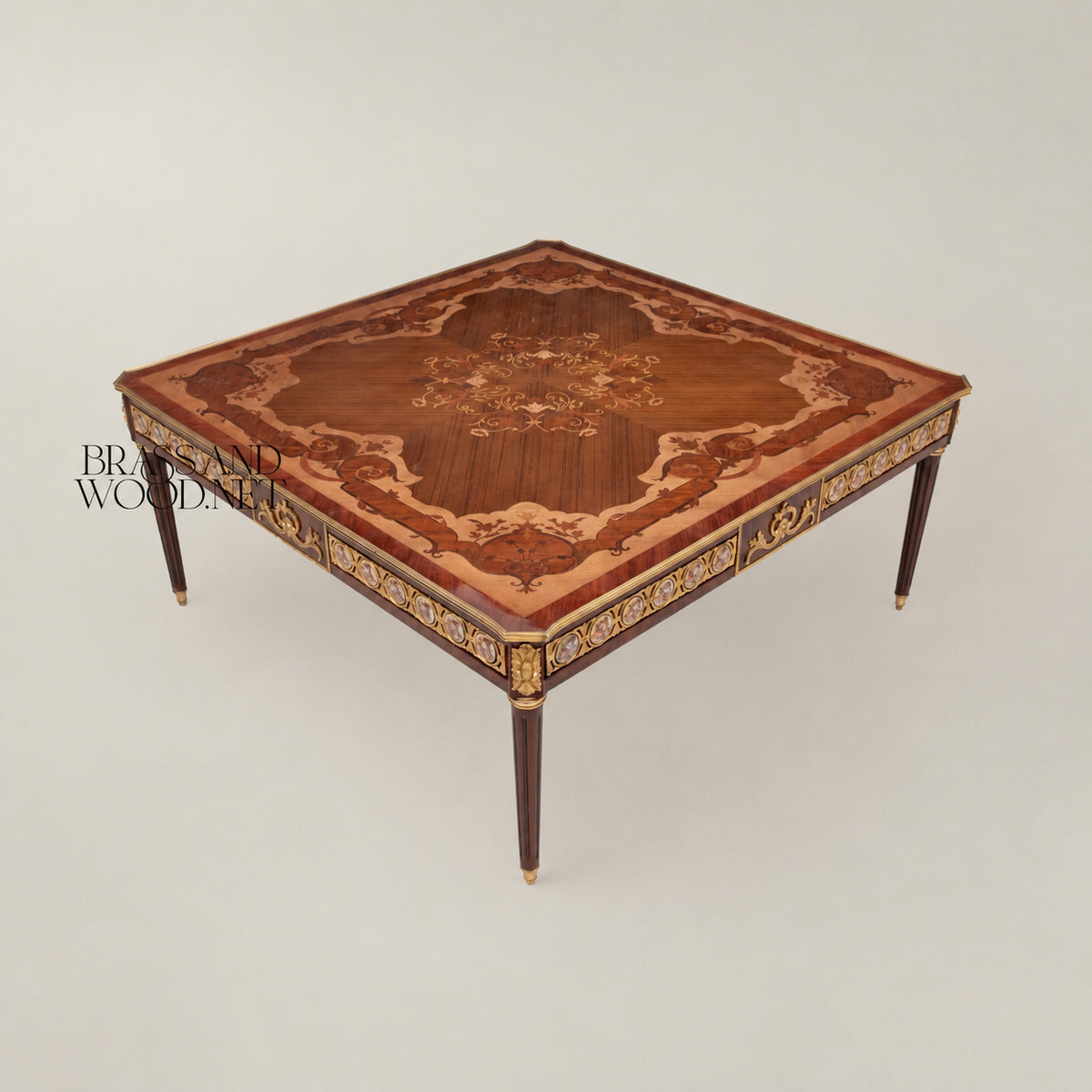 Louis XV Shell Inlay Coffee & Corner Table Set with Gold Leaf Carvings