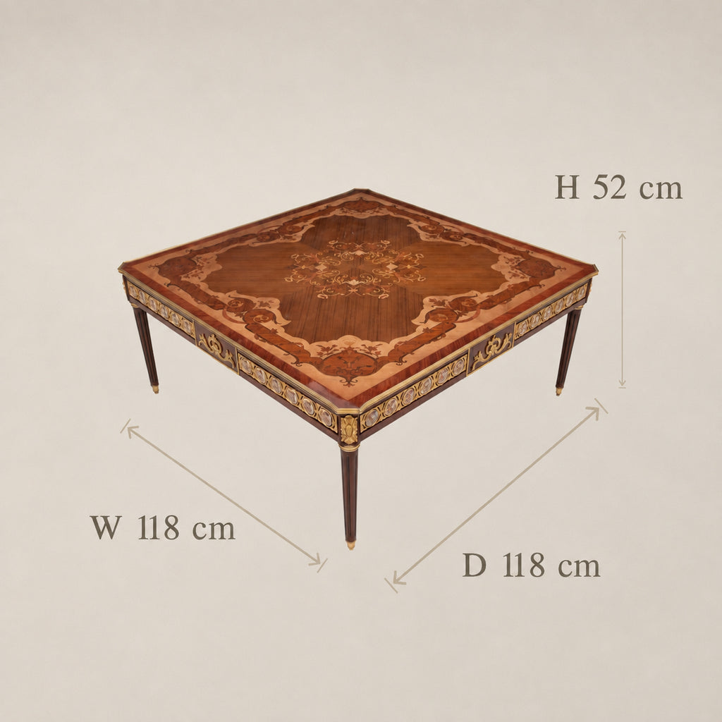 Louis XV Shell Inlay Coffee & Corner Table Set with Gold Leaf Carvings